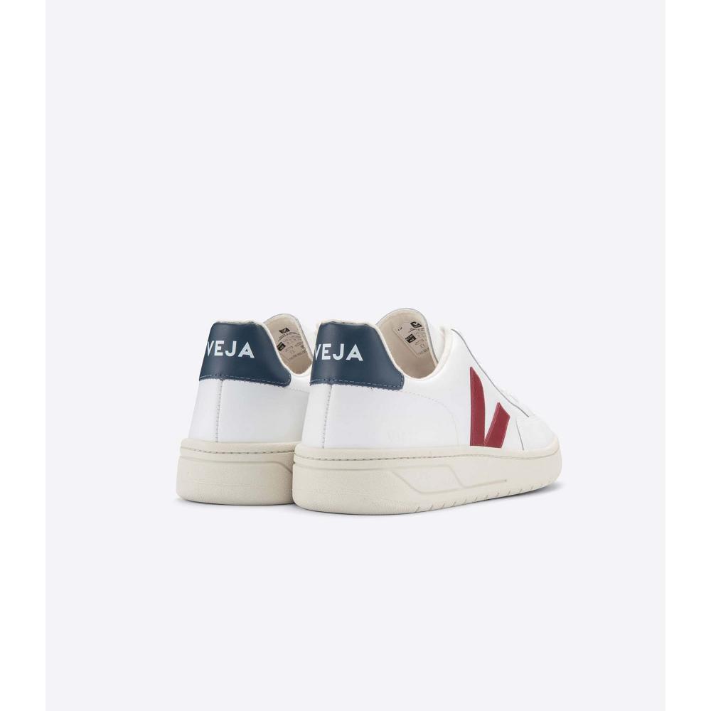 Women's Veja V-12 LEATHER Sneakers White/Red | SG 675FDN